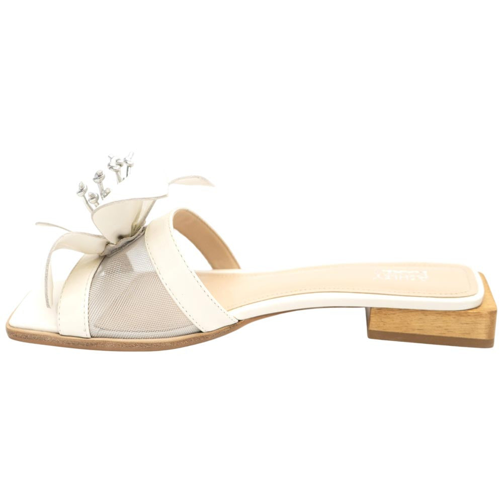 Lady Couture Women's Blossom Beige Leather Slide Sandals