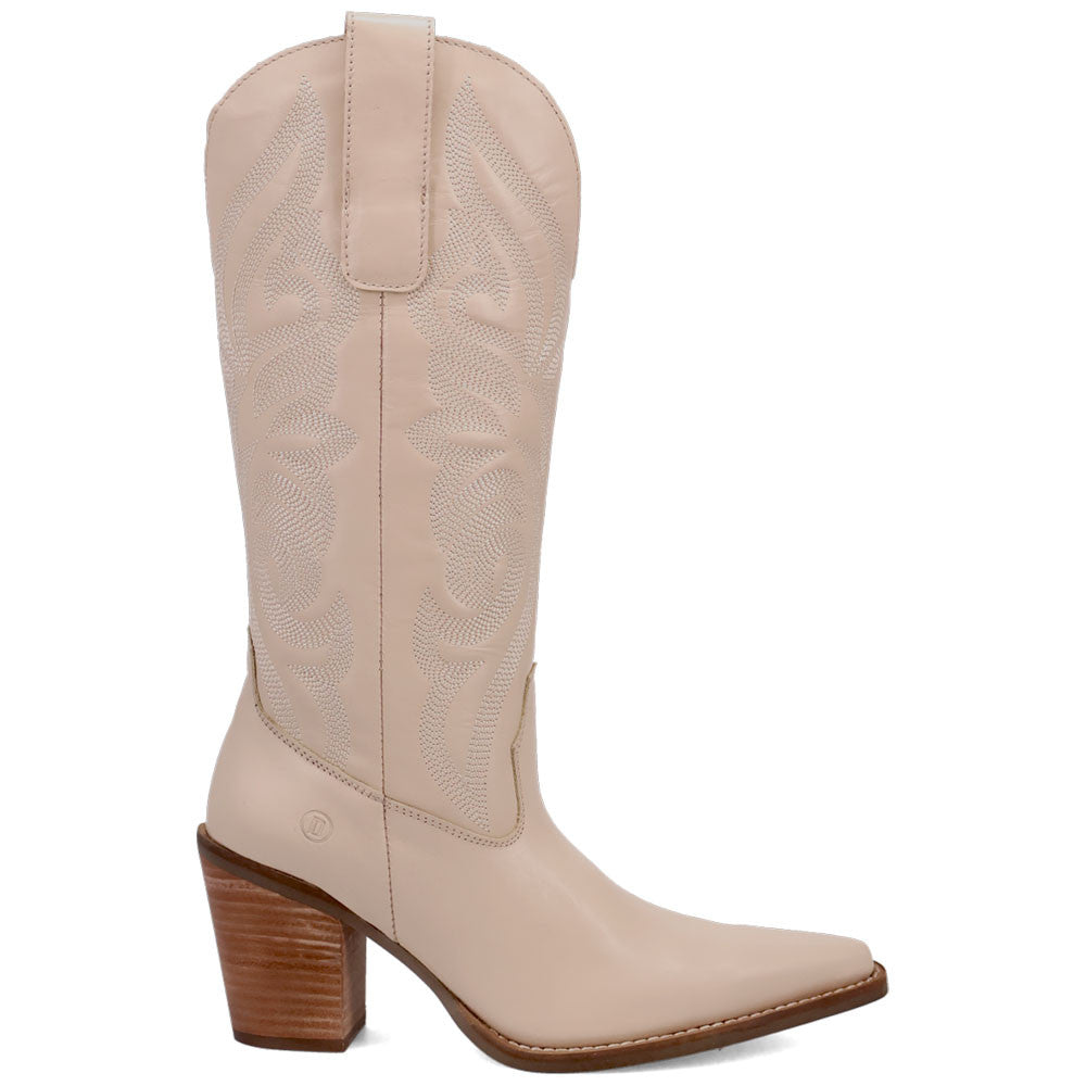 Hensley Leather Sand-on-Sand Embroidered Wooden Block Heel Snip Toe Women Boot | Dingo Western Cowgirl Boots