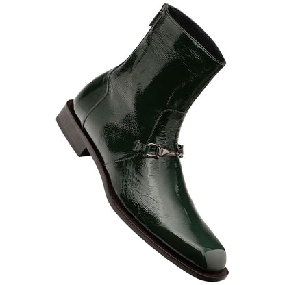 Buscemi Hi-Shine Square Toe Ornament Green Boot | Mezlan Dress Boot for Men