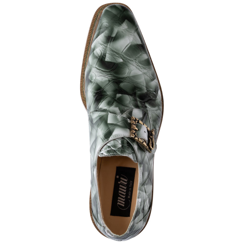 MAURI Men’s Alligator Leather Shadow White Smoke Hunter Green Luxury Dress Shoes