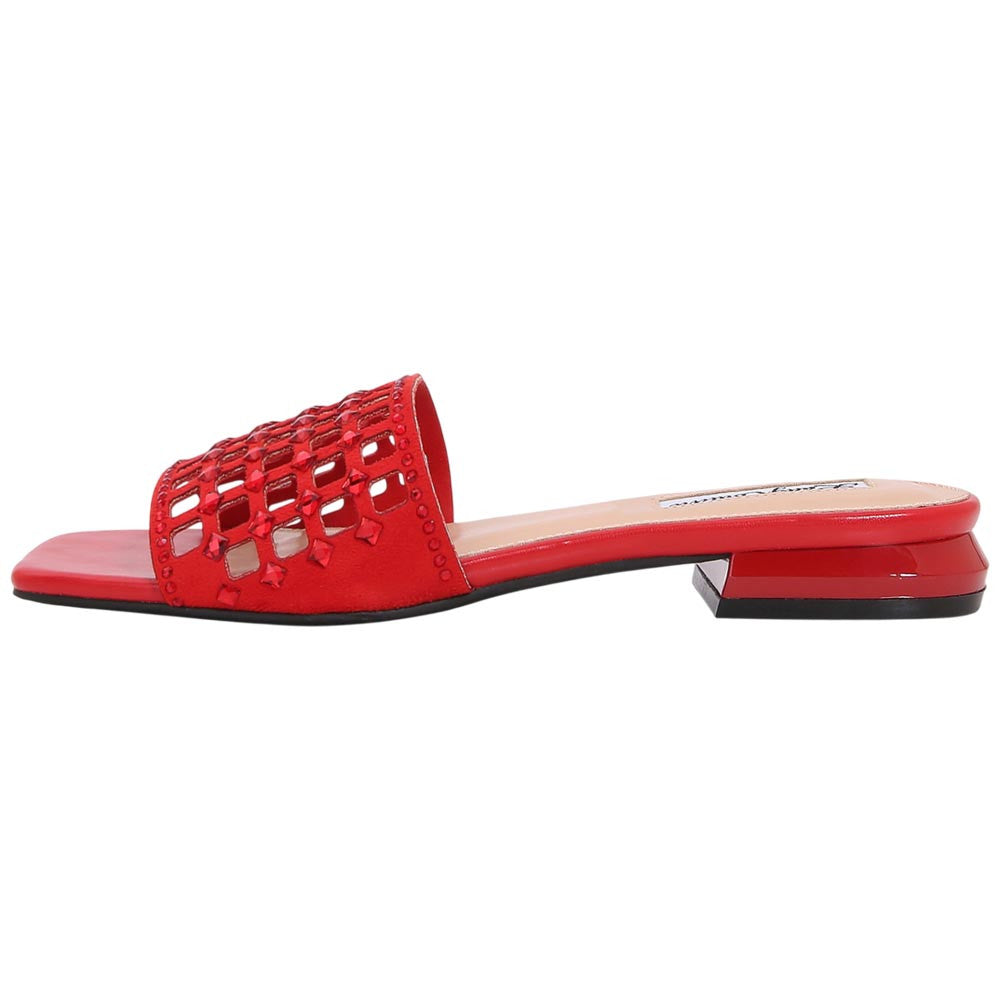 Lady Couture Women's Garden Red Geometric Crystal Flat Slide Sandals