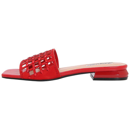 Lady Couture Women's Garden Red Geometric Crystal Flat Slide Sandals