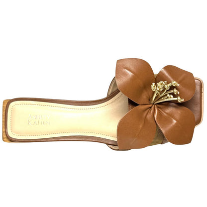 Lady Couture Women's Blossom Brown Leather Slide Sandals