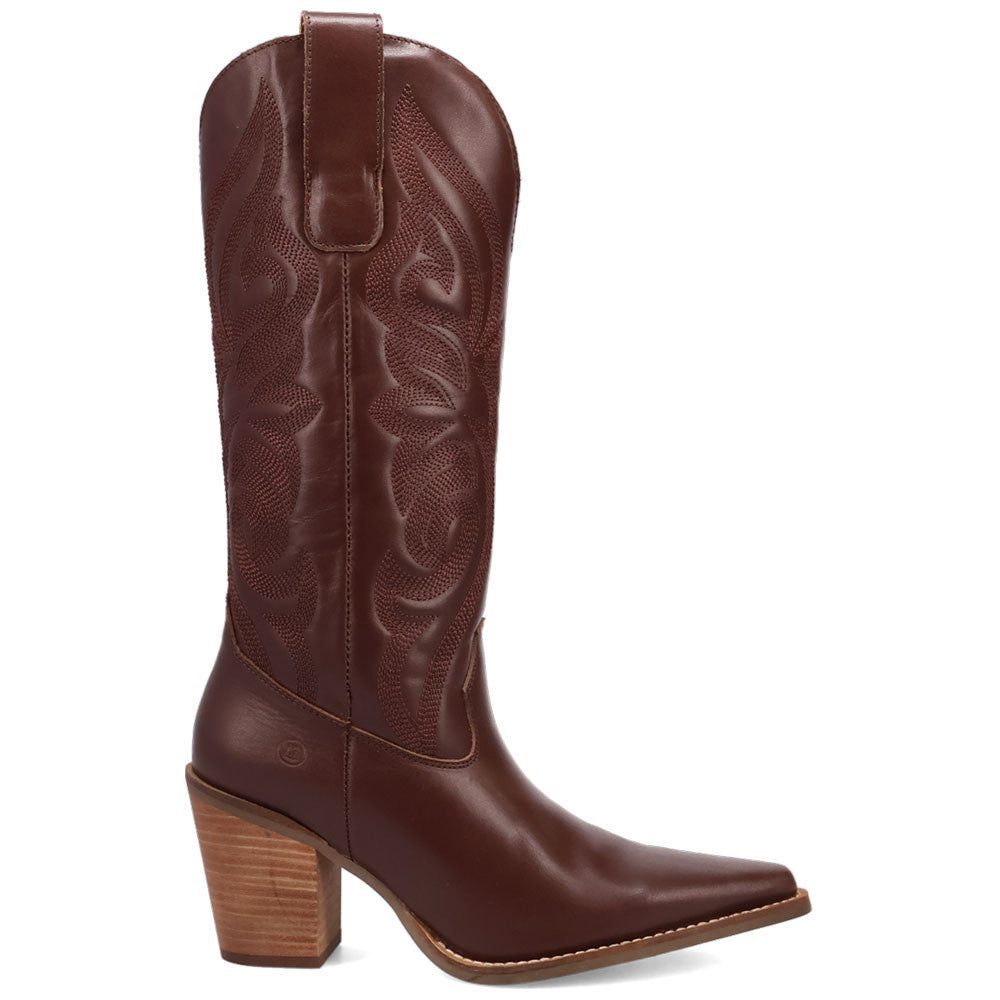 Hensley Leather Brown-on-Brown Embroidered Wooden Block Heel Snip Toe Women Boot | Dingo Western Cowgirl Boots