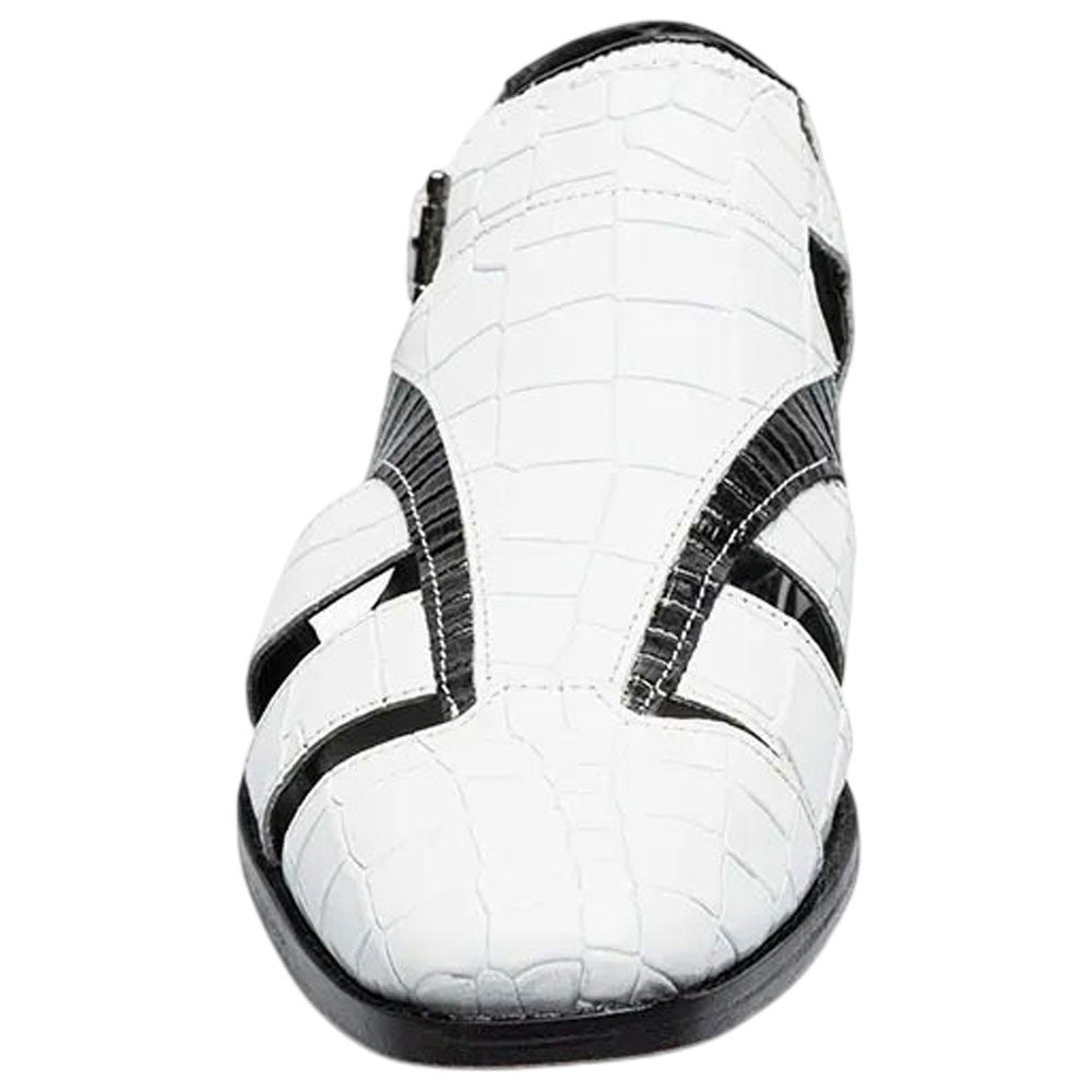 Stacy Adams Calandro Croco & Lizard Print Black w/White City Sandal for Men