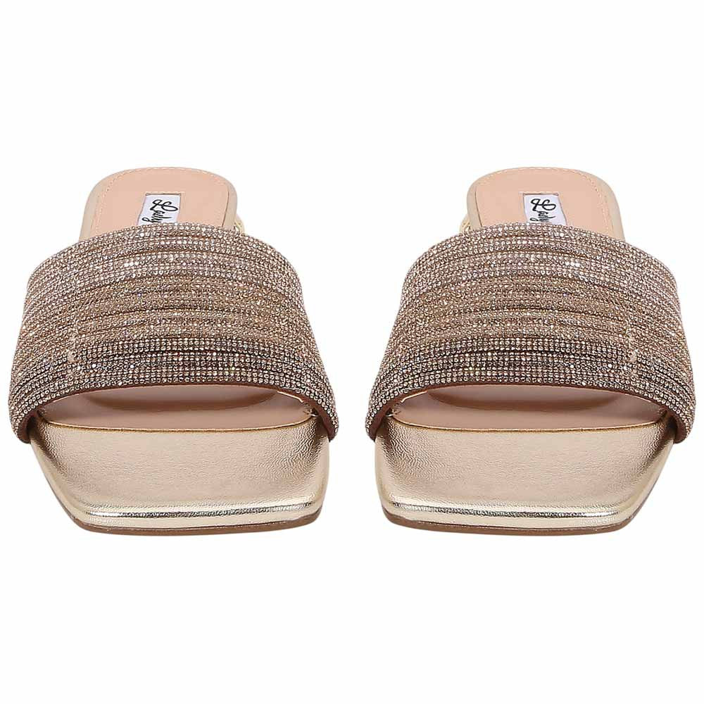 Lady Couture Amazing Women's Gold Multi Rhinestone Strap Slide Sandals