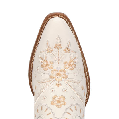 Dingo Full Bloom Floral White Leather Snip Toe Western Cowgirl (USA Women Size)