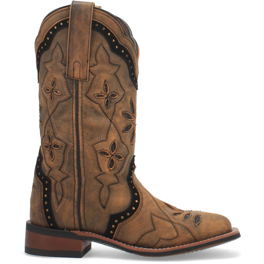 Laredo Bouquet Honey Leather Square Toe Western Cowgirl Boots (USA Women Size)