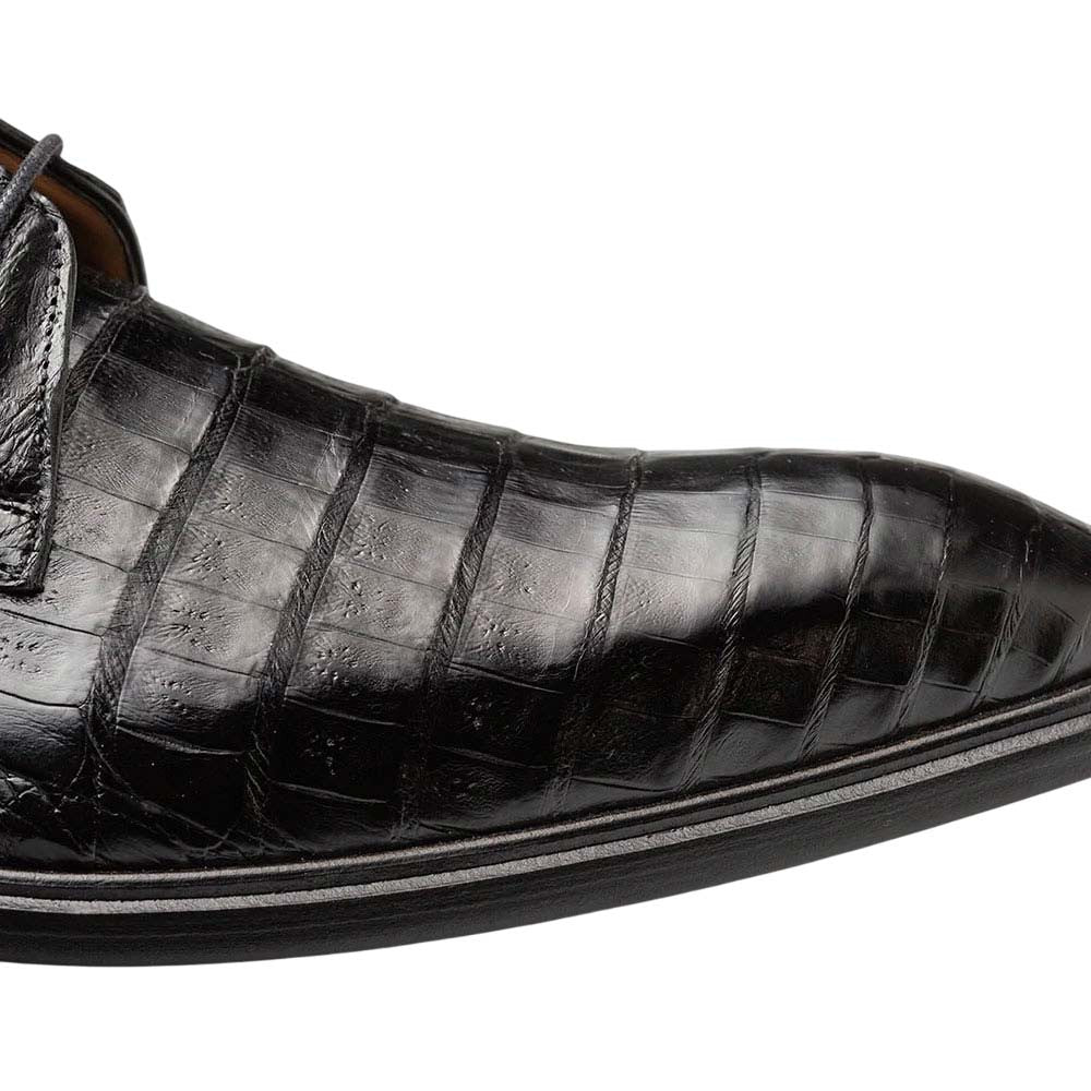 Mezlan Riverside Crocodile Skin Cap Toe Black Derby Lace Up Shoes
