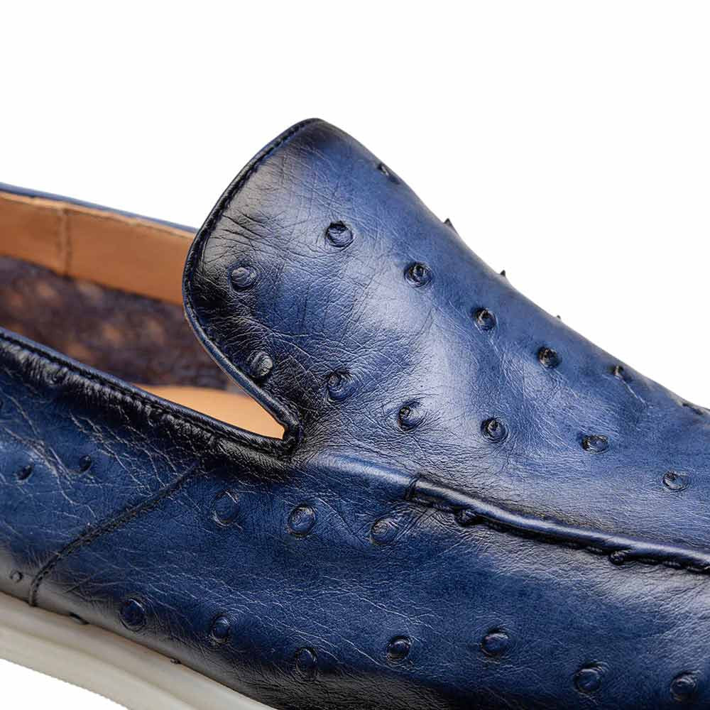 Mezlan of Spain Men’s Marmi Ostrich Quill Flex Jean Blue Casual Moccasin Loafer
