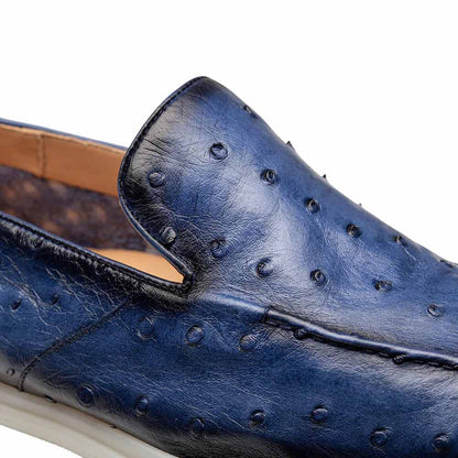 Mezlan of Spain Men’s Marmi Ostrich Quill Flex Jean Blue Casual Moccasin Loafer