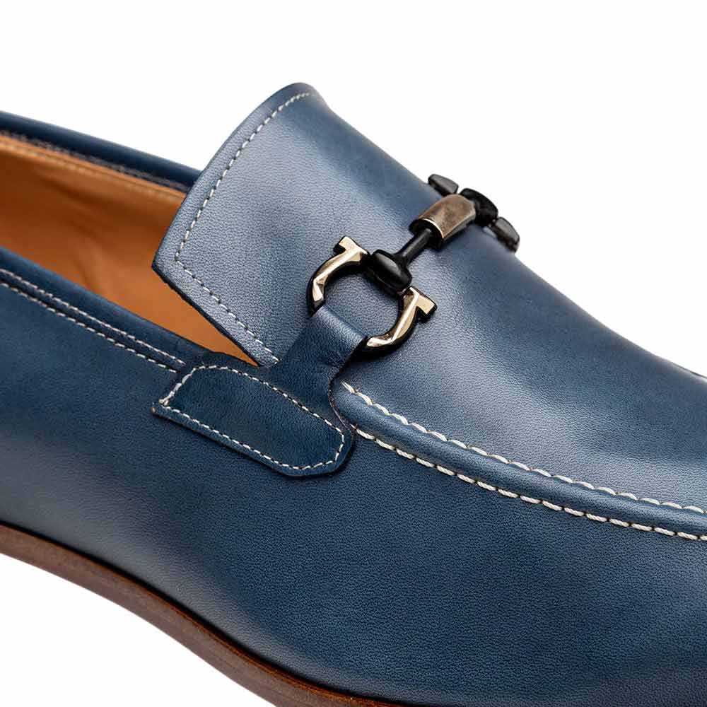 Mezlan Men’s Rios II Flex Jeans Blue Ornament Calfskin Moc Toe Dress Loafer