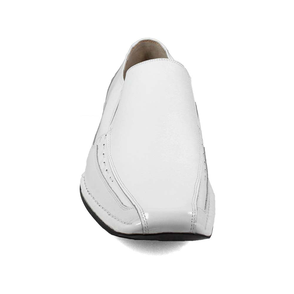 Stacy Adams Templin White Leather Bike Toe Loafers (USA Men Size)
