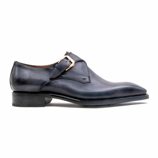 Ugo Vasare Men's Grey Edward Sr Goodyear Welt Construction Monk Strap Shoes