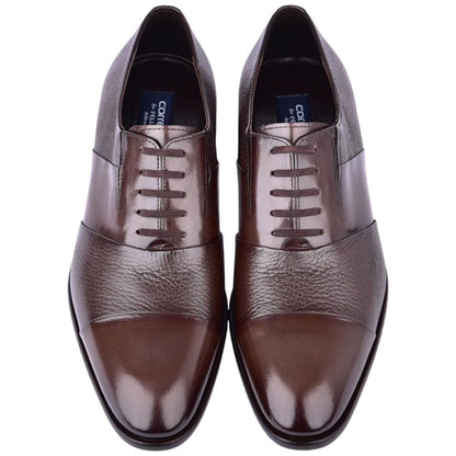 Corrente Men’s Brown Deer Skin Leather Tie - Less Cap Toe Slip - On Loafer - shoeclassix.com