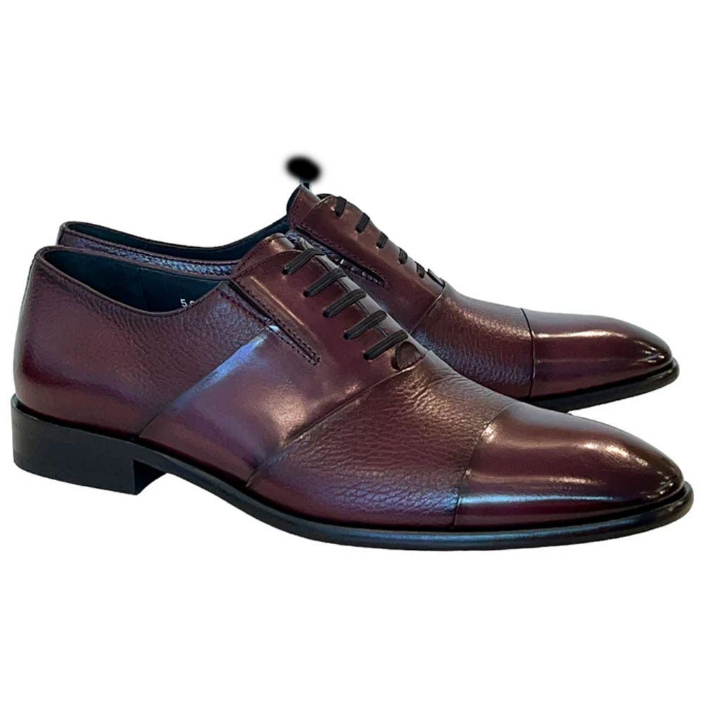 Corrente Men’s Burgundy Deer Skin Leather Tie - Less Cap Toe Slip - On Loafer - shoeclassix.com
