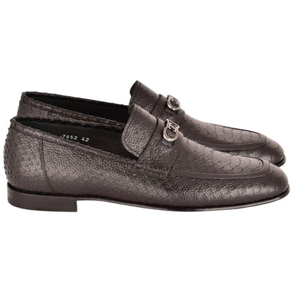 Corrente Men’s Low Cut Black Python Leather Round Toe Loafer - shoeclassix.com