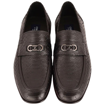Corrente Men’s Low Cut Black Python Leather Round Toe Loafer - shoeclassix.com