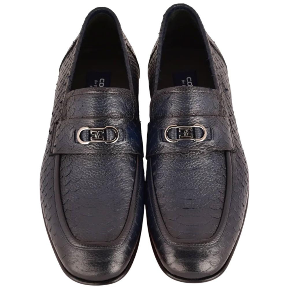 Corrente Men’s Low Cut Navy Python Leather Round Toe Loafer - shoeclassix.com
