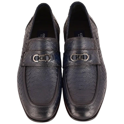 Corrente Men’s Low Cut Navy Python Leather Round Toe Loafer - shoeclassix.com