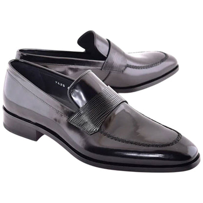 Corrente Men’s Luxe Leather Black Capt Toe Loafer - shoeclassix.com