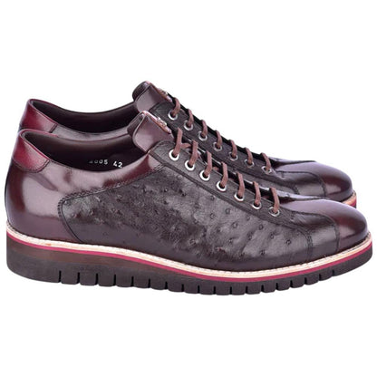 Corrente Men’s Mid - top Genuine Ostrich Leather Brown Round Toe Sneaker - shoeclassix.com
