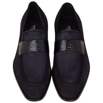 Corrente Men’s Navy Suede with Vita Leather Vamp Almond Toe Loafer - shoeclassix.com