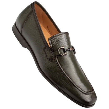 Marinelli Deerskin Ornament Olive Moc Toe Slip On | Mezlan Dress Loafer for Men
