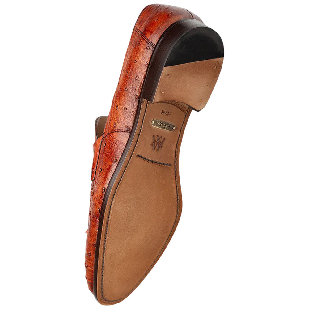 Mezlan Nogales Moc Toe Brandy Ostrich Leather Penny Loafer Dress Shoes