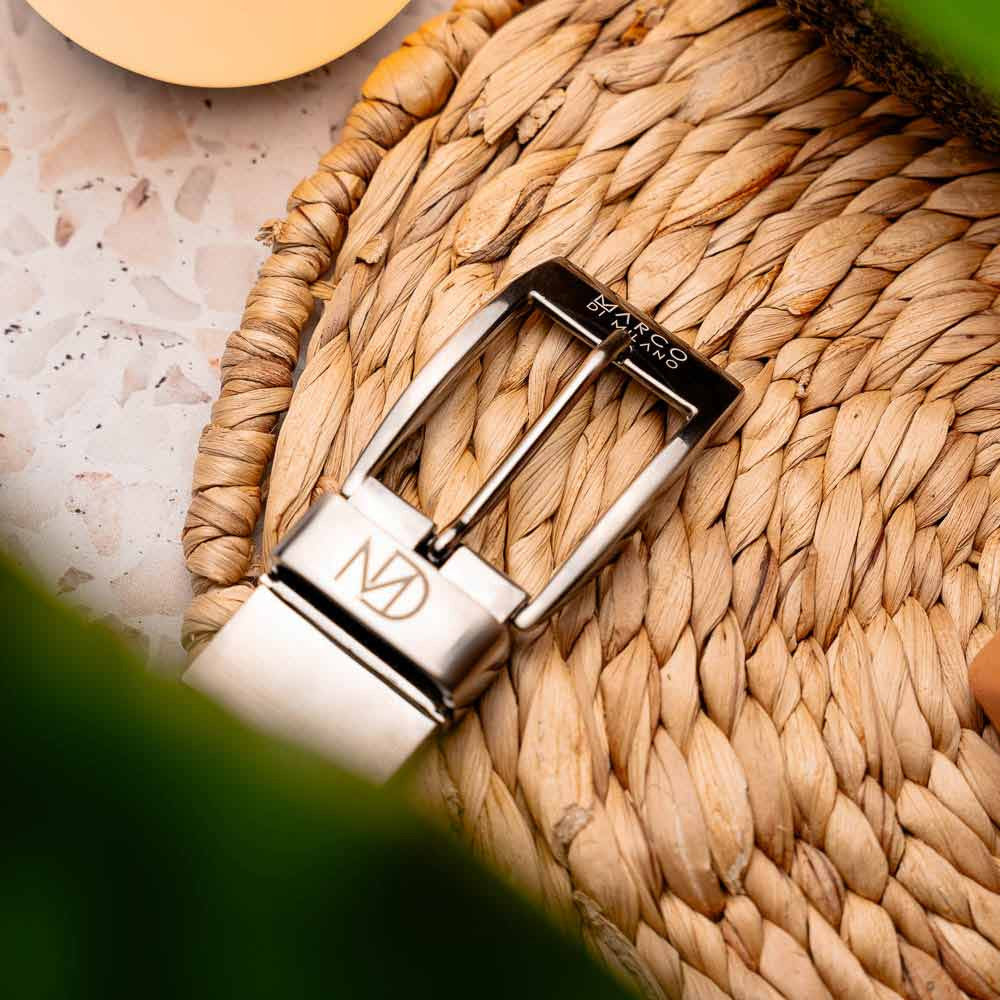Riccardo Genuine Exotic Caiman Fuscus-Belly Brown Belt with a Chrome Buckle | Marco Di Milano Exotic Belt