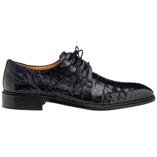 Mezlan Riverside Crocodile Skin Cap Toe Blue Derby Lace Up Shoes