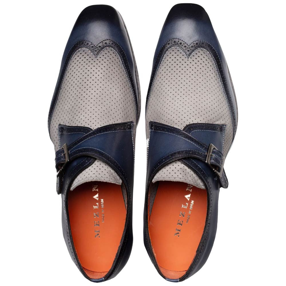 Mezlan Men's Wingtip Monk Strap Spectator Blue/Grey Two-Tone Dress Shoes