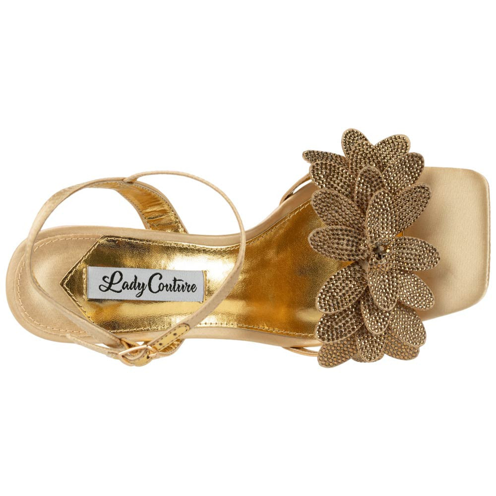 Lady Couture Lust Gold Rhinestone Petal Slingback Heels