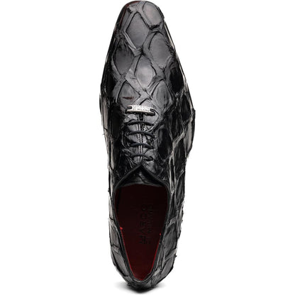 Marco Di Milano Olivieri Genuine Pirarucu Skin Black Tassel Oxford Shoes
