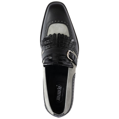 MAURI Shoes Men’s Kiltie Slip-On Black Grey Alligator, Calfskin & Suede Leather Luxury Loafers