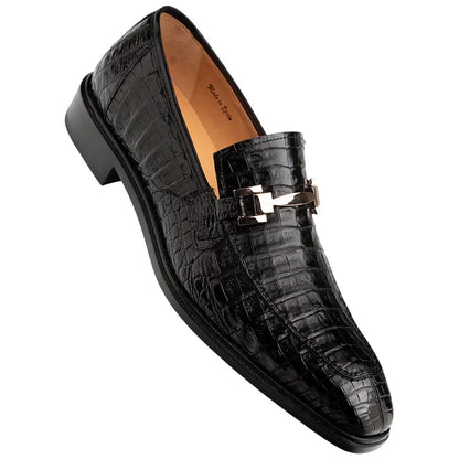 Mezlan Men’s Rhodas Black Crocodile Skin Ornament Exotic Dress Loafer
