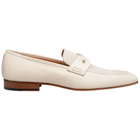 Mezlan Men's Saona Bone Calf/Linen Moc Toe Slip-On Loafer
