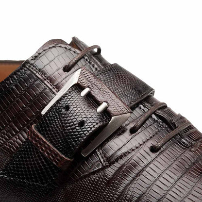 Mezlan Omero Brown Lizard Leather Monk-Oxford Hybrid Dress Shoes
