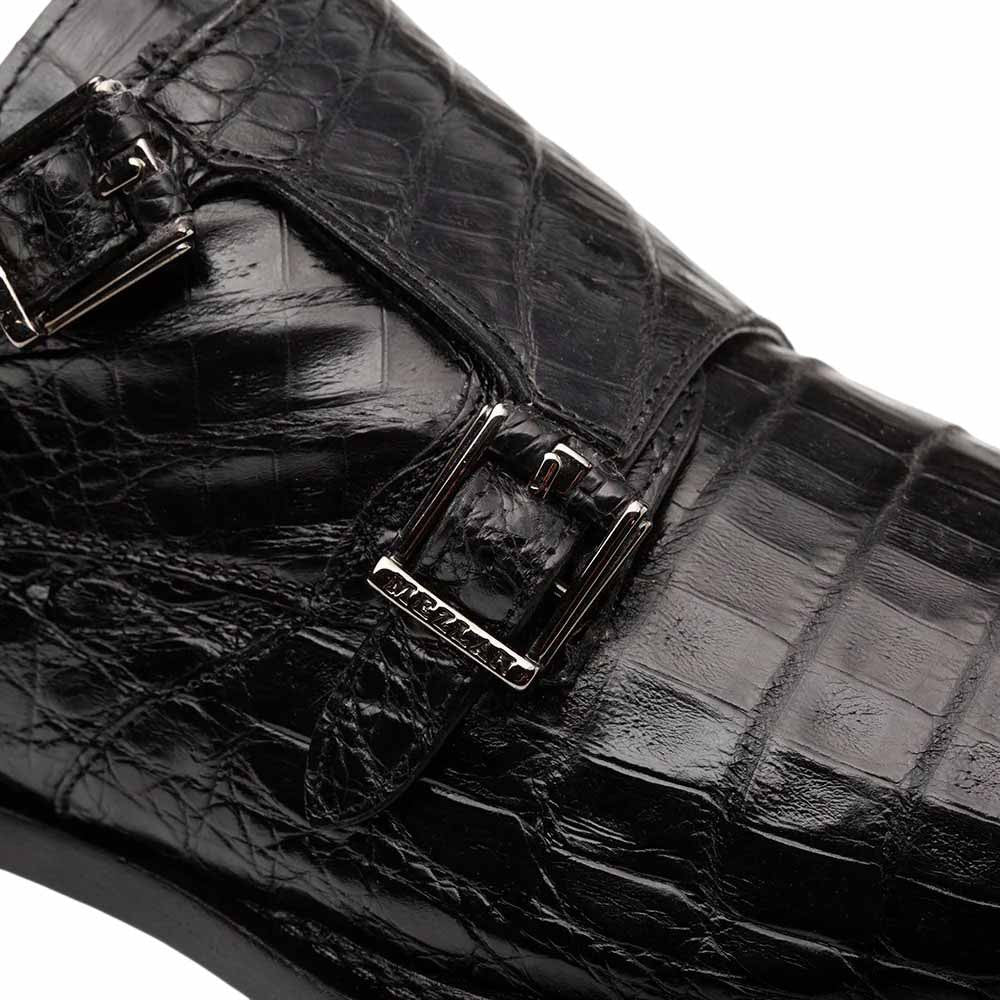 Mezlan of Spain Doyers Genuine Crocodile Skin Double Monk Strap Dress Shoes in Black