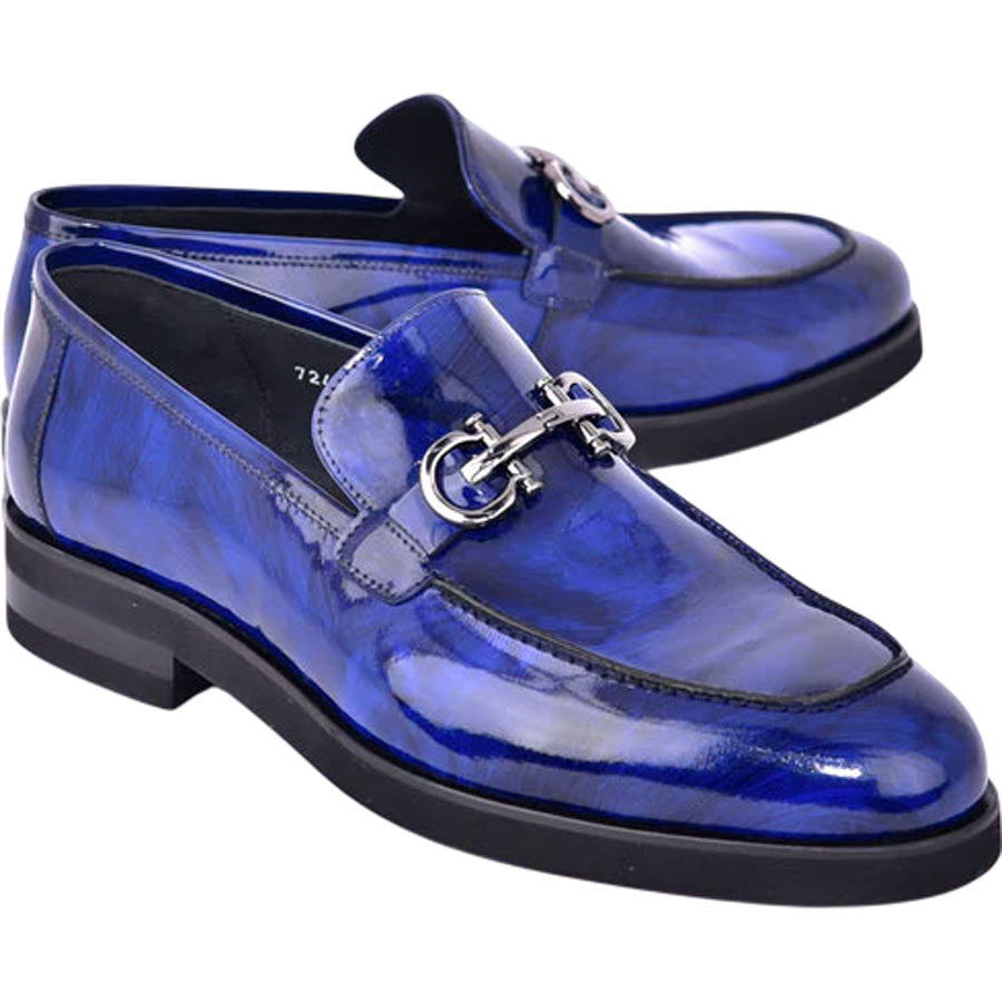 Corrente Men’s Glossy Finish Marble Blue Low Cut Buckle Round Toe Loafer