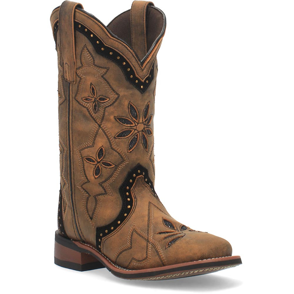 Laredo Bouquet Honey Leather Square Toe Western Cowgirl Boots (USA Women Size)