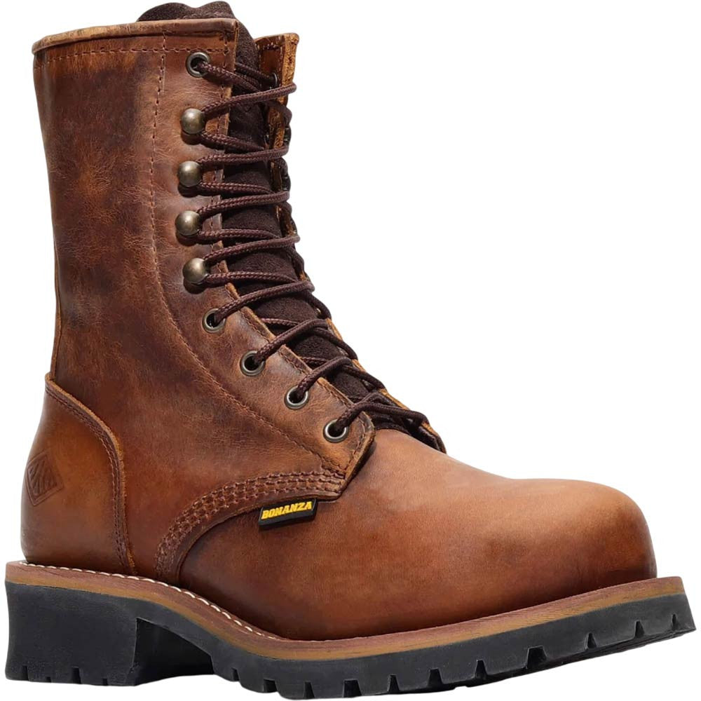 Bonanza Men’s Sierra 9-Inch Crazy Brown Logger Full Grain Leather Boots