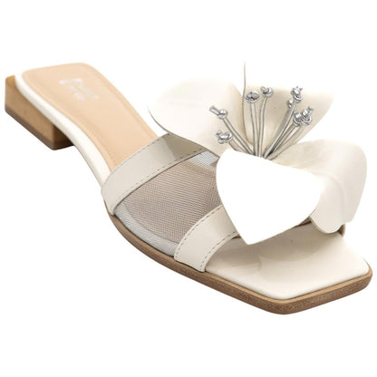 Lady Couture Women's Blossom Beige Leather Slide Sandals