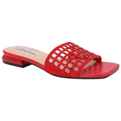 Lady Couture Women's Garden Red Geometric Crystal Flat Slide Sandals