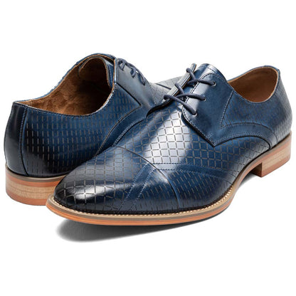 Stacy Adams Men’s Blue Textured Leather Cap Toe Oxfords Hobson