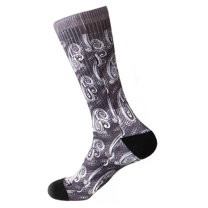 Steven Land Paisley Sublimation Pattern Black Multi Cotton Nylon Spandex Socks