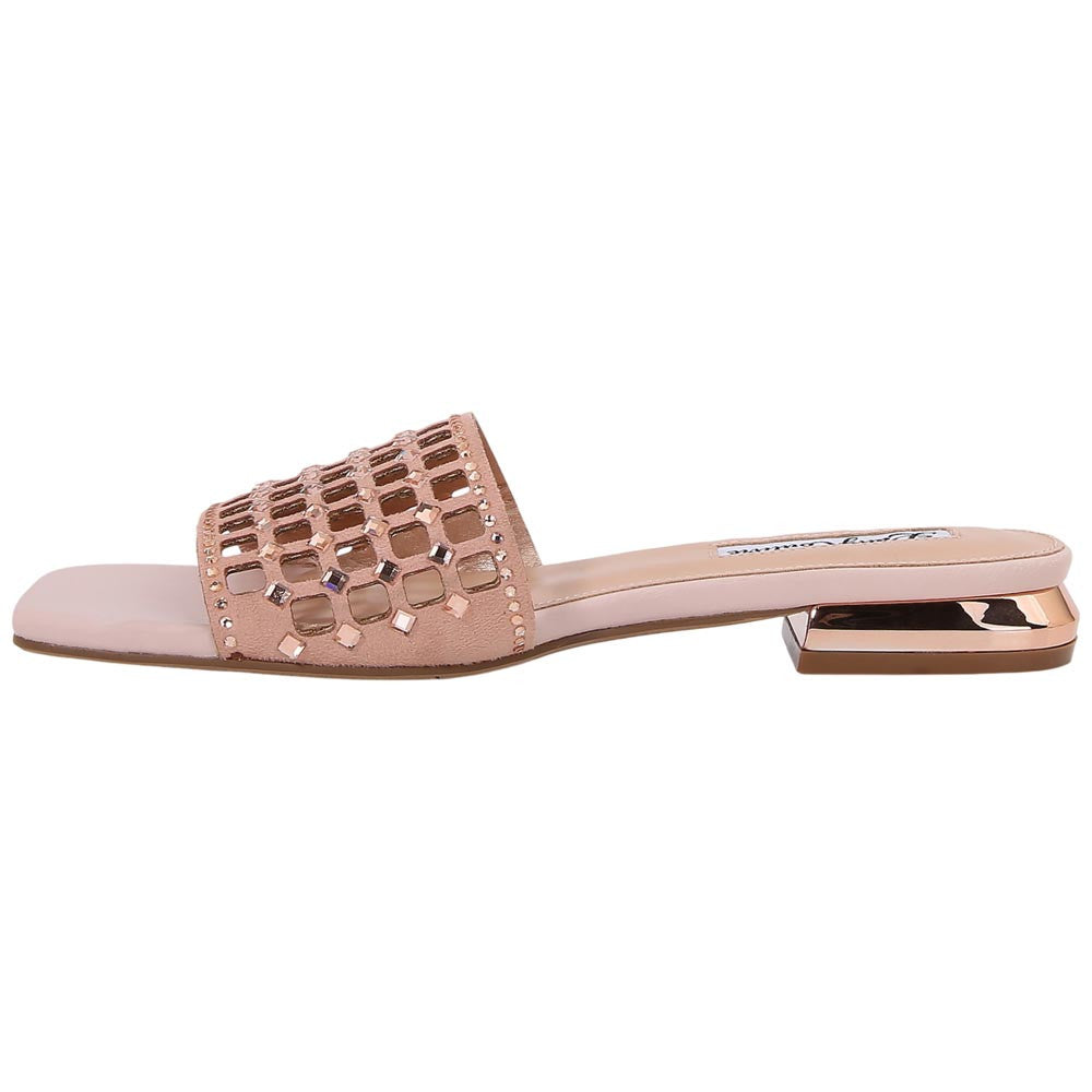 Lady Couture Women's Garden Rose Gold Geometric Crystal Flat Slide Sandals