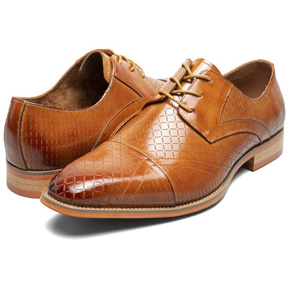 Stacy Adams Men’s Tan Textured Leather Cap Toe Oxfords Hobson