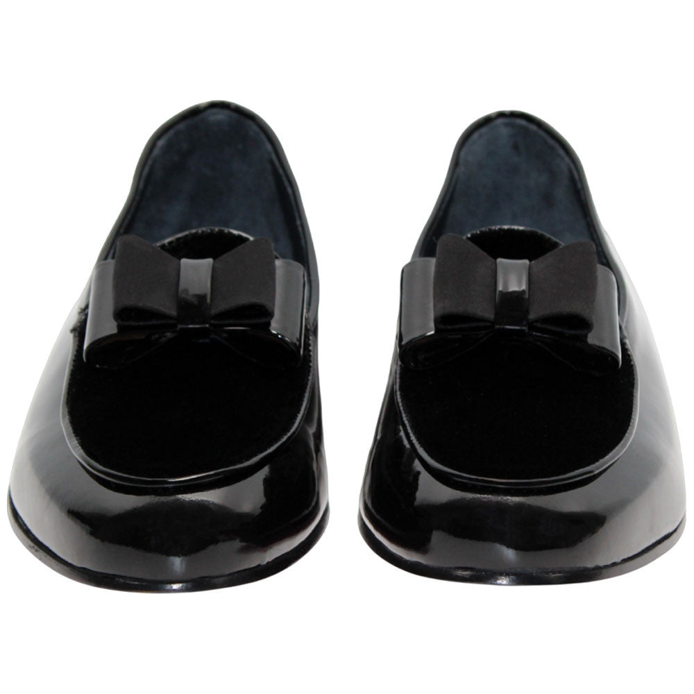 Amalfi Black Velvet & Patent Leather Slip on | Duca Bow Dress Loafers