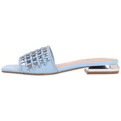 Lady Couture Women's Garden Blue Geometric Crystal Flat Slide Sandals